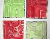 AUTHENTIC Tin Ceiling RED 6x6 Set of 4 Crafts Art Tiles S 1274-13