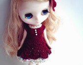 OOAK crocheted dress (burgundy) for Middie Blythe or Lati Yellow