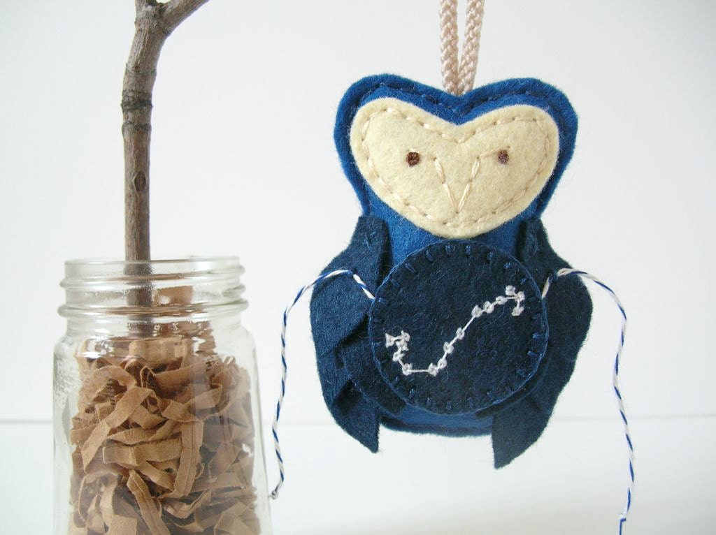 Embroidered Scorpio Owl // Felt Ornament // Midnight Blue // Constellation Door Hanger by OrdinaryMommy on Etsy