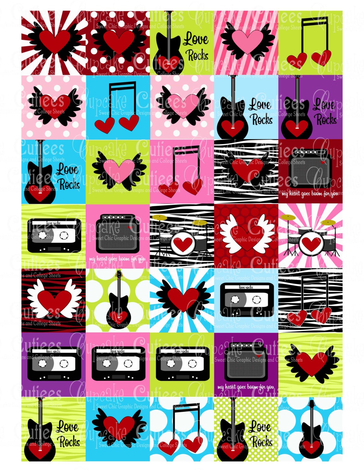 Love Rocks Digital Collage Sheet Tile CHOOSE SIZE