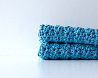Turquoise Blue Cotton Washcloth Set / Crochet Wash Cloth Facial Cloth / Crochet Face Cloth / Washcloth Dishcloth