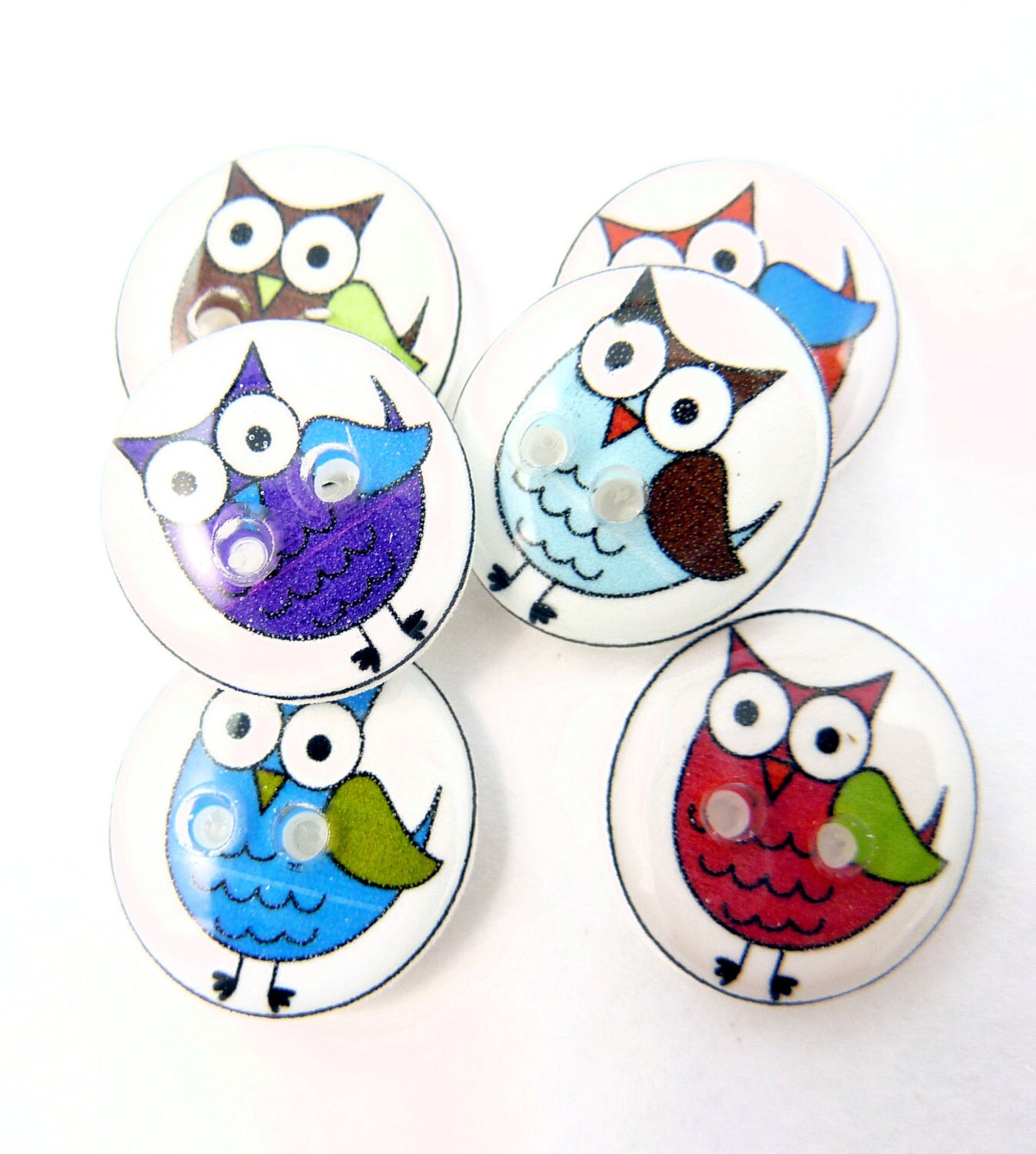 6 SMALL Assorted Owl buttons. Handmade buttonS 1/2" or 15 mm round Buttons for Sewing.