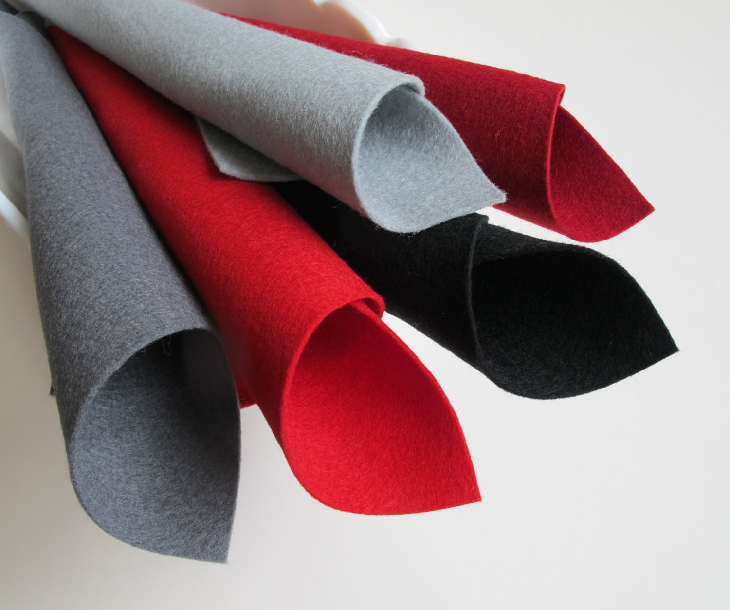 100% Wool Felt - Unchain My Heart Color Story - 8 x 12 Merino Wool Felt Sheet Set - Red Felt - Gray Felt - Black Felt