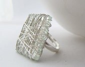 silver mirror ring, adjustable ring, coktail ring, novelty ring, wire wrapped ring