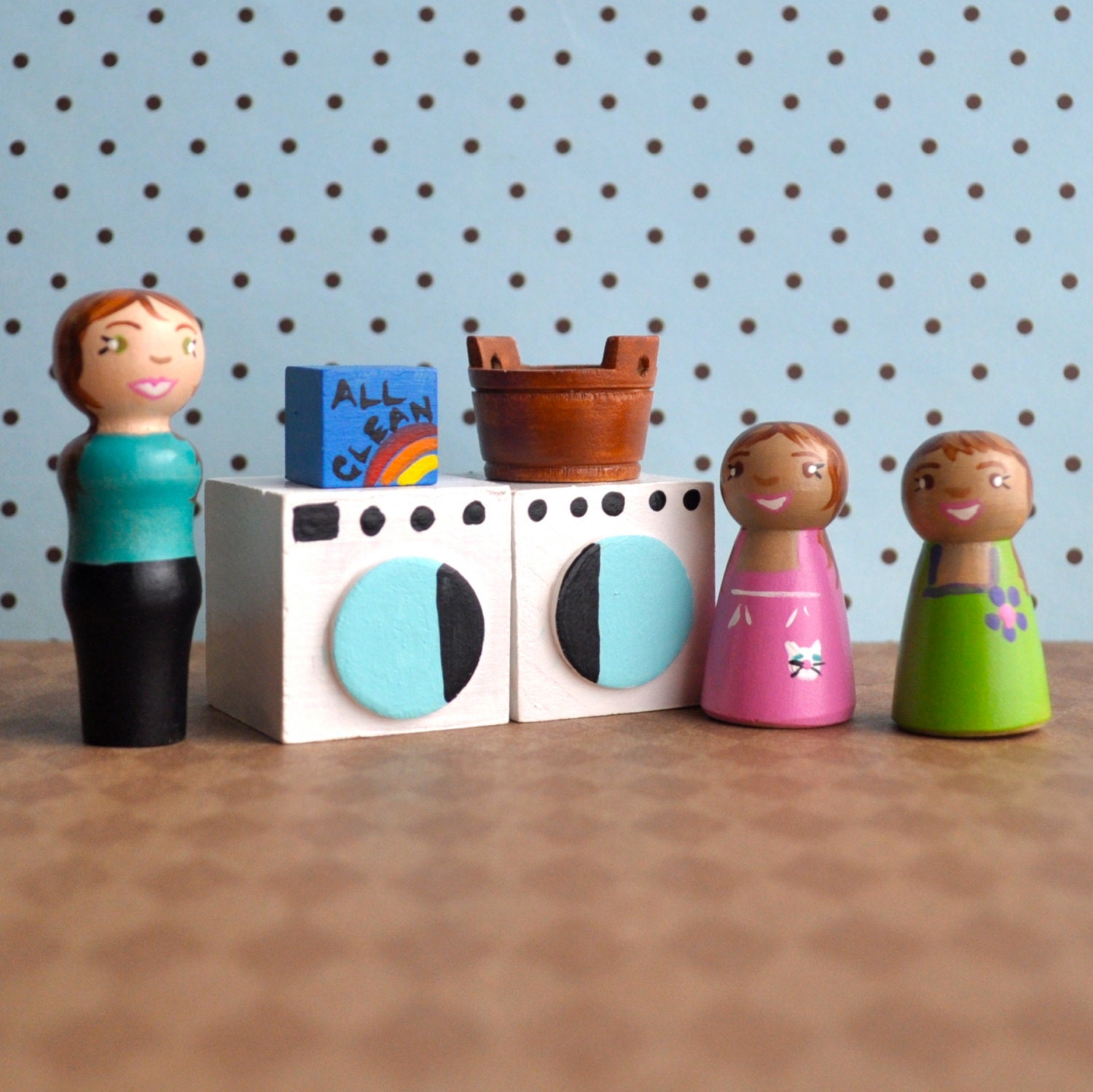 Wooden Toy -  Dollhouse Laundry Room Set - Waldorf Toys