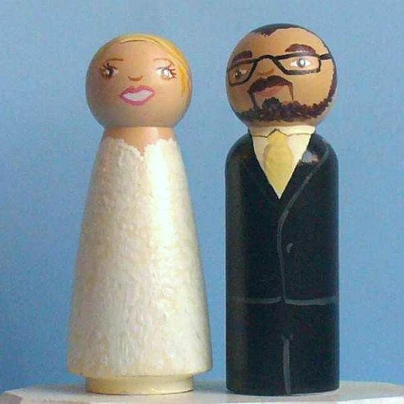 Wedding Cake Toppers - Wooden Peg Doll, Wedding Cake Topper /Personalized to Your Likeness - The Enchanted Cupboard.
