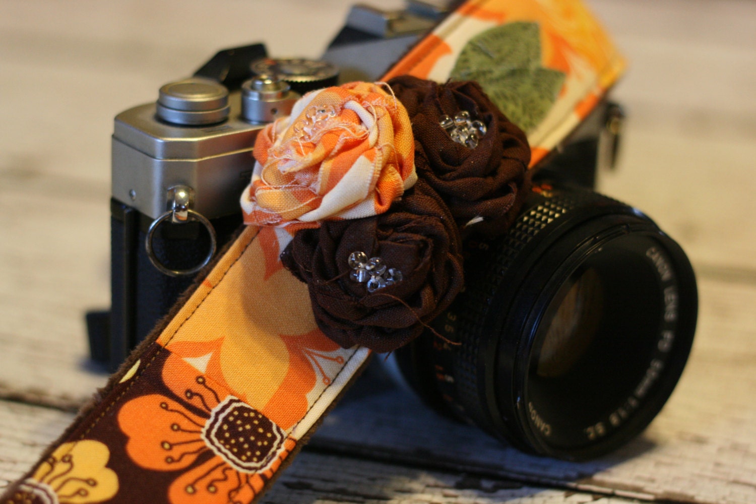 DSLR Camera Strap, Patchwork and Flower Detail with Quick Release Buckles - Butterfly Fall