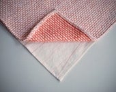 White Lattice on Coral and Embroidered Linen Tea Towels