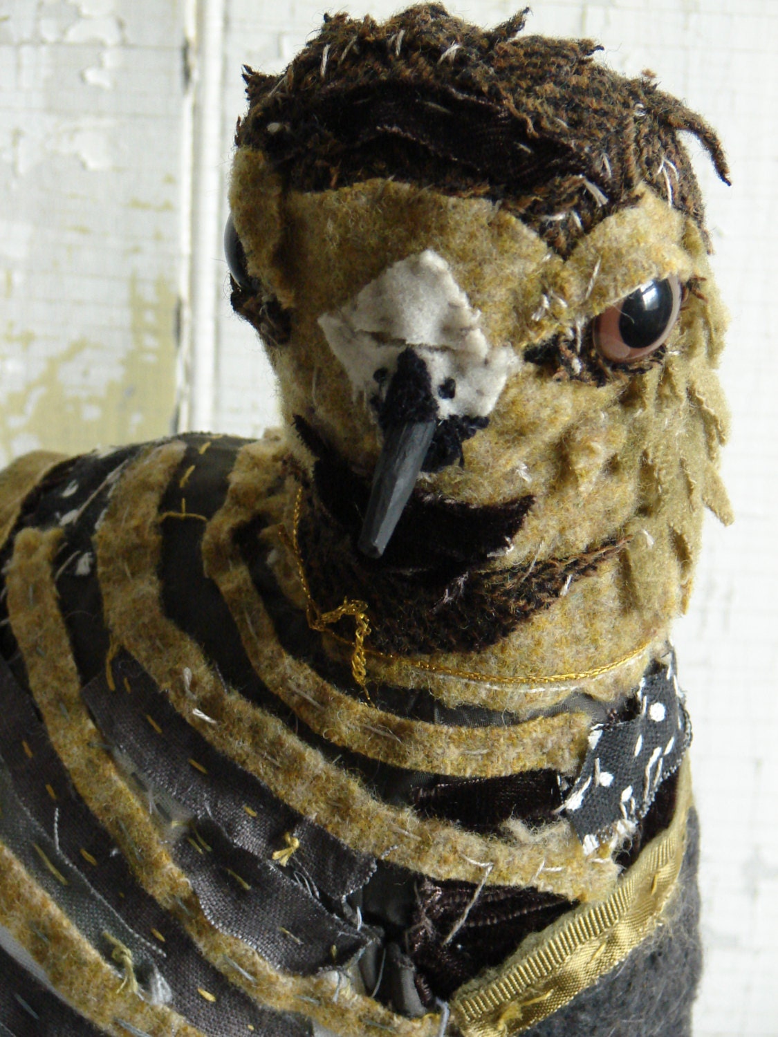 Bird, Folk art Hawk, Primitive Fiber Art