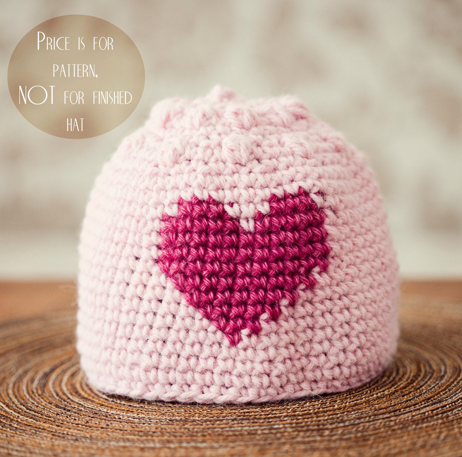 Instant download - Crochet hat PATTERN (pdf file) - Heart and Bobble Hat (sizes baby to adult)