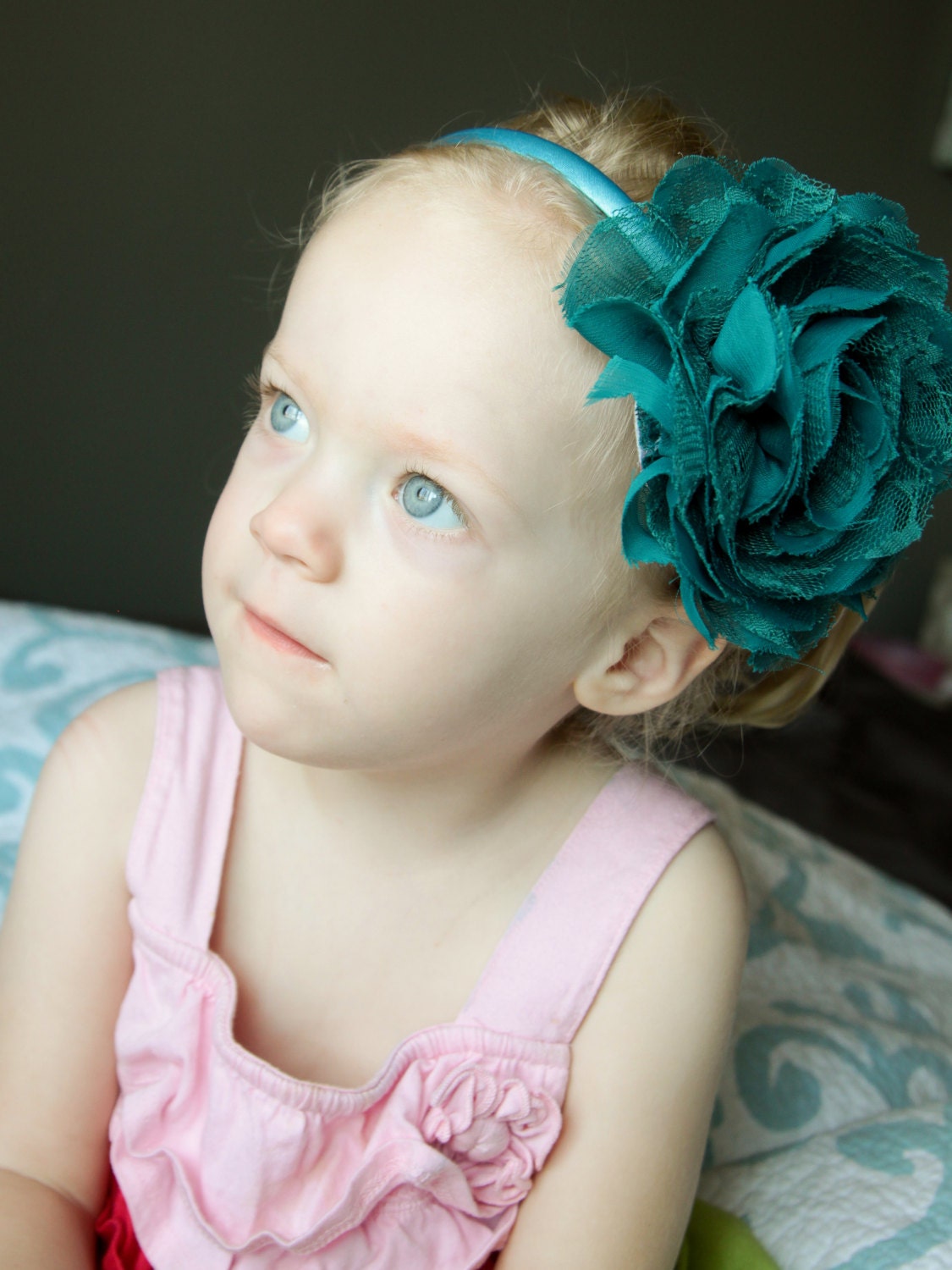 May Sale Teal  5" Vintage Lace Band Toddlers-Baby Girl Headband-Baby Headbands-Newborn Headbands-Fall Headband-photo prop