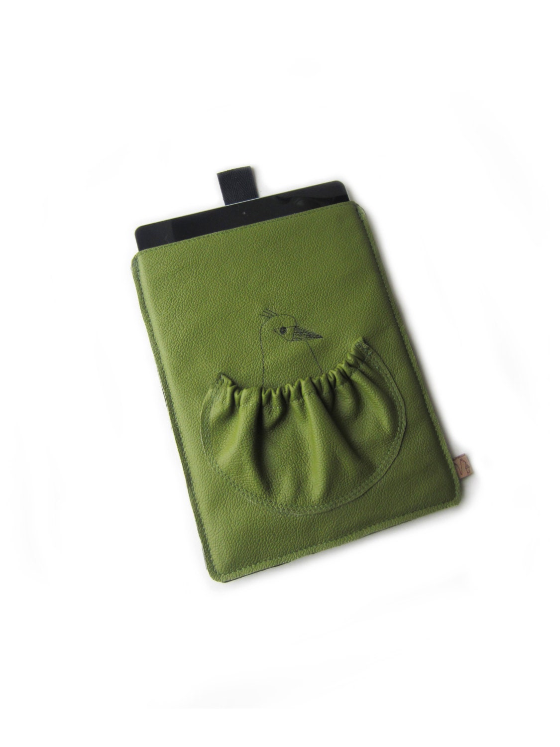 leather Ipad 3 & 4 sleeve green swallow nest