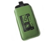 Samsung galaxy S3 S4 sleeve green leather screenprint cassette tape case