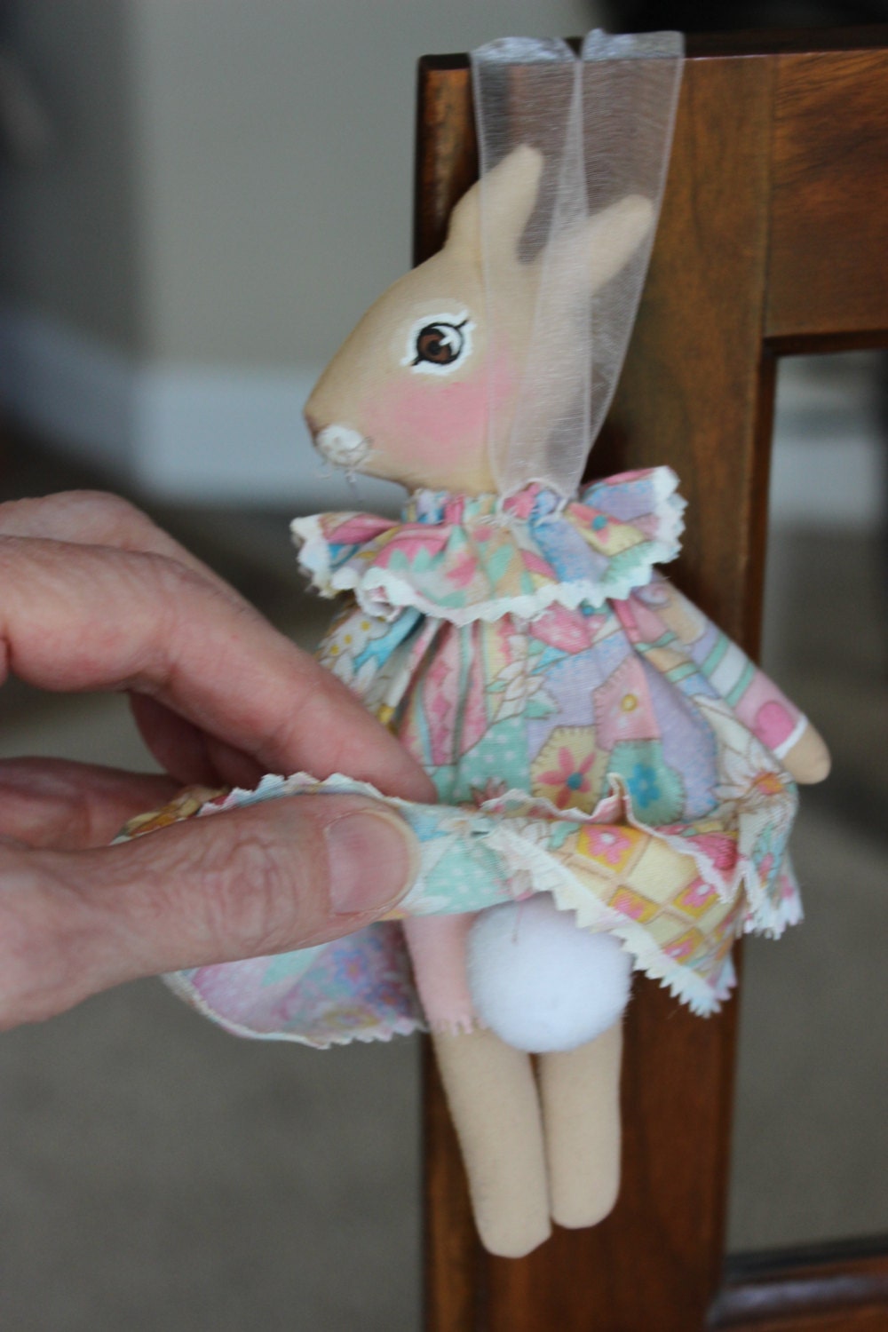 handmade fabric contemporary Folk Art  Bunny Rabbit ornament