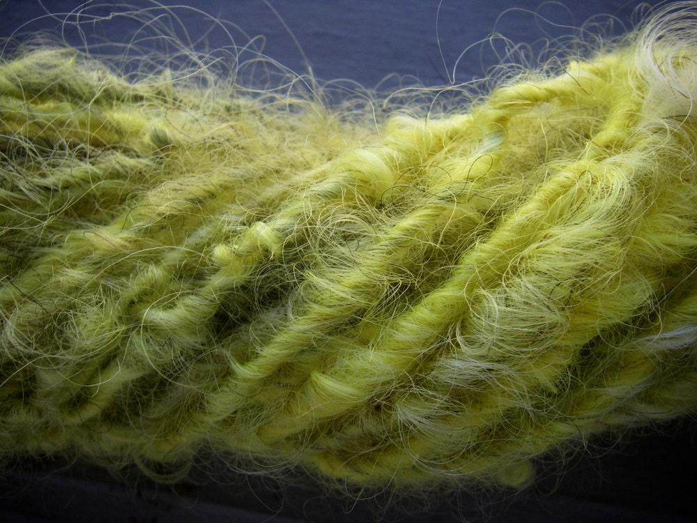 Handspun Lincoln Longwool Wool Yarn in Lemon Yellow by KnoxFarmFiber
