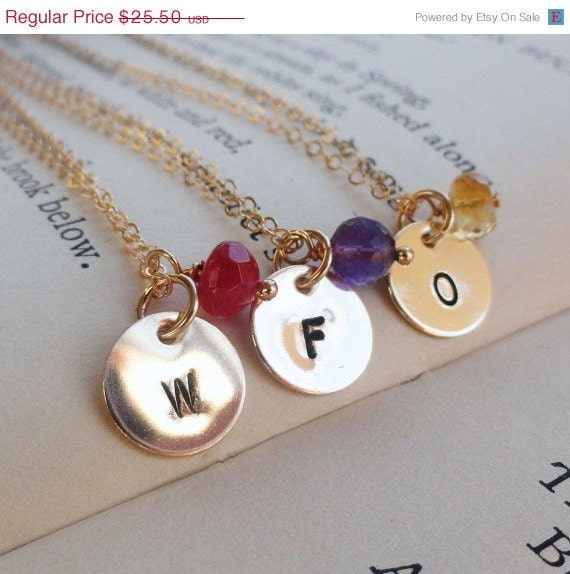 ON SALE Choose birthstone & initial, Gold initial Necklace with birthstone, monogram necklace, bridesmaid gifts, personalized jewelry