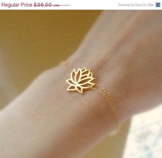 ON SALE Lotus bracelet, gold bracelet, lotus jewelry, yoga jewelry, buddhist, delicate, thin, skinny bracelet
