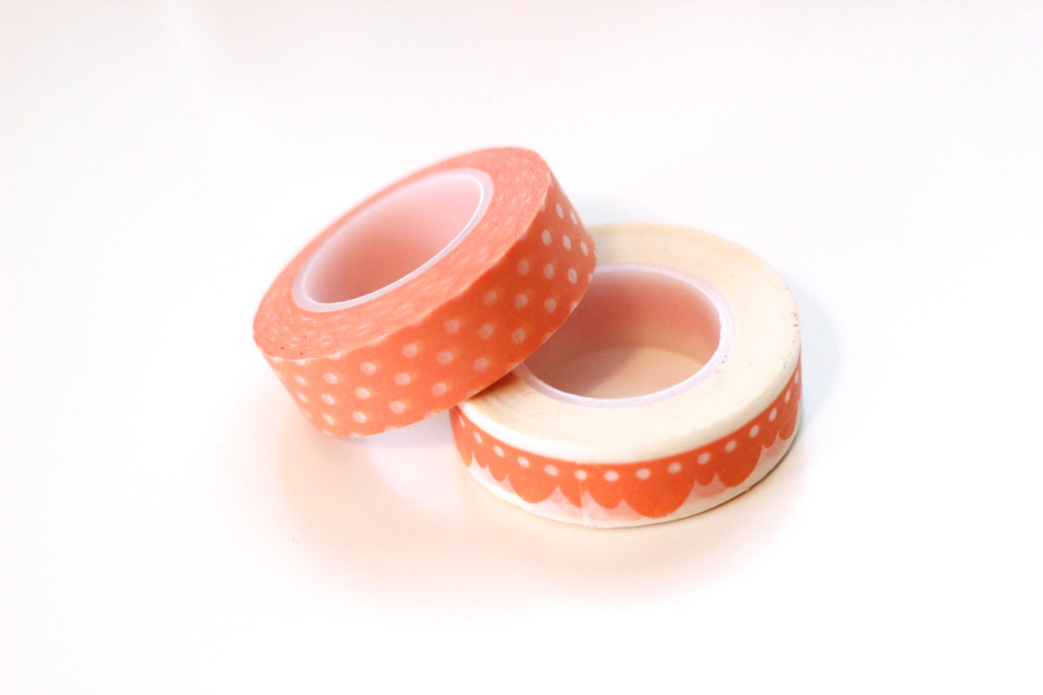 Washi tape set of 2, peach scallops and dots, Japanese masking tape craft supply