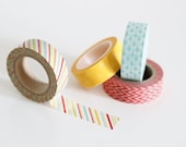 Pretty Primary washi tape set of 4, multi series, yellow tress, aqua plus, and red chevron washi tape Japanese masking tape craft supply