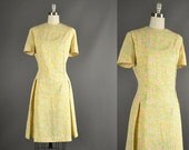 25% Off Sale Vintage 1960s Dress full skirt floral cotton day dress yellow pink XL