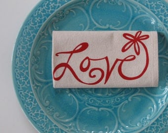 Floursack Cotton Kitchen Towel with Love Flower in Red