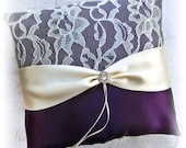 Wedding Ring Pillow Eggplant and Ivory, Deep Purple and Ivory Wedding Ceremony Accessories Decor