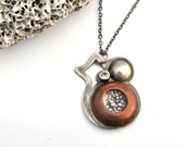 Sterling Silver, Copper and White Topaz Space Necklace, Silver Necklace, Copper Necklace, Statement Necklace
