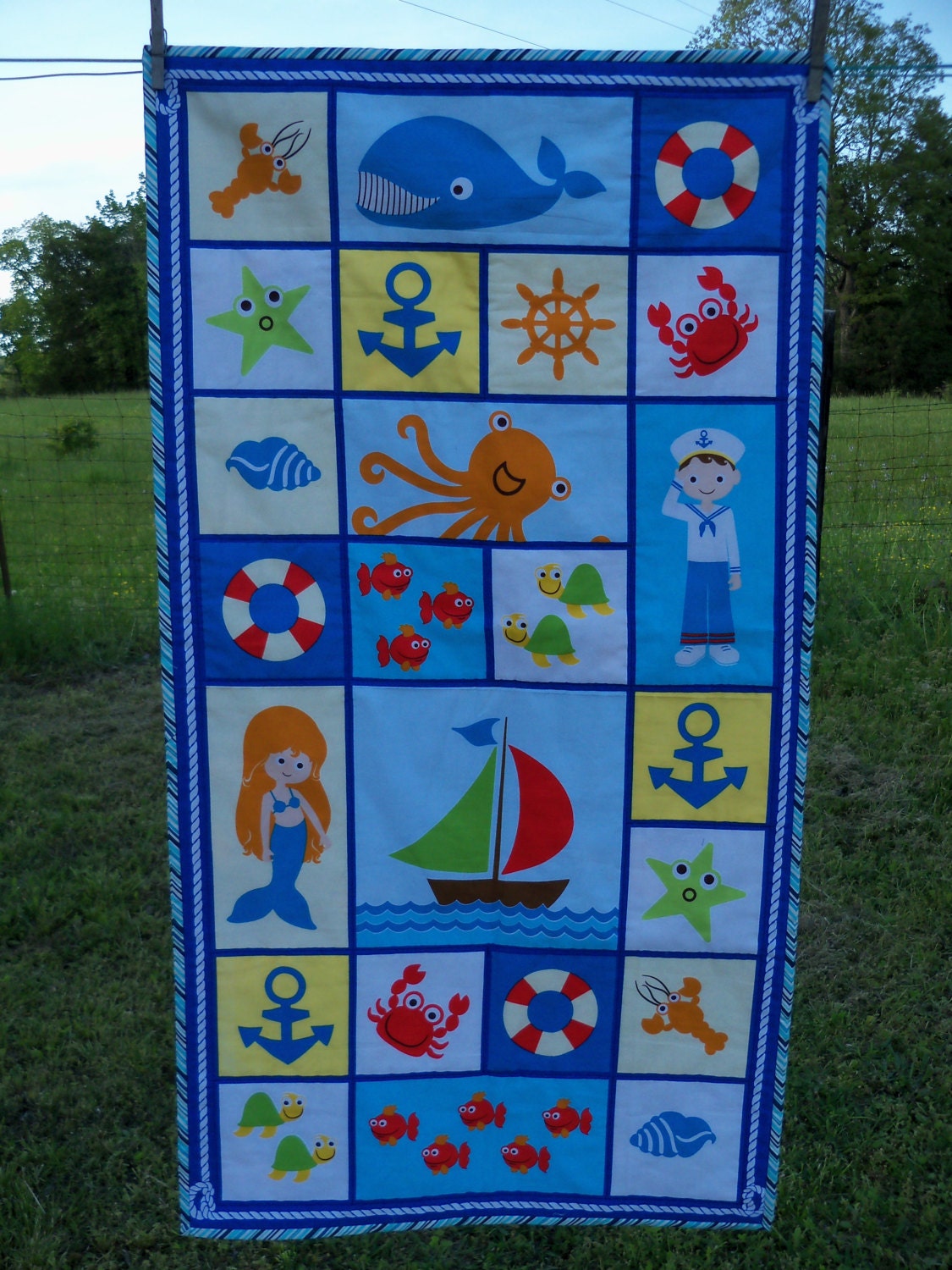 Childrens Nautical Quilted Wall Hanging Housewares Room Decor Wall Decor Ocean Decor