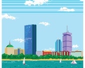 8-bit Boston Skyline Pixel Art Print