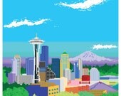 8-bit Seattle Skyline Pixel Art Print