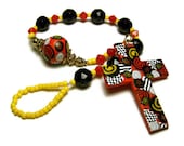 Anglican Protestant Prayer Beads Chaplet Polymer Clay Cross Focal Bead Black Onyx Rosary Handmade Everything Else Religious