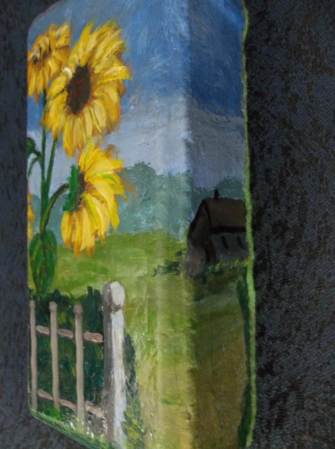 Acrylic Painting Of Sunflowers On A Brick
