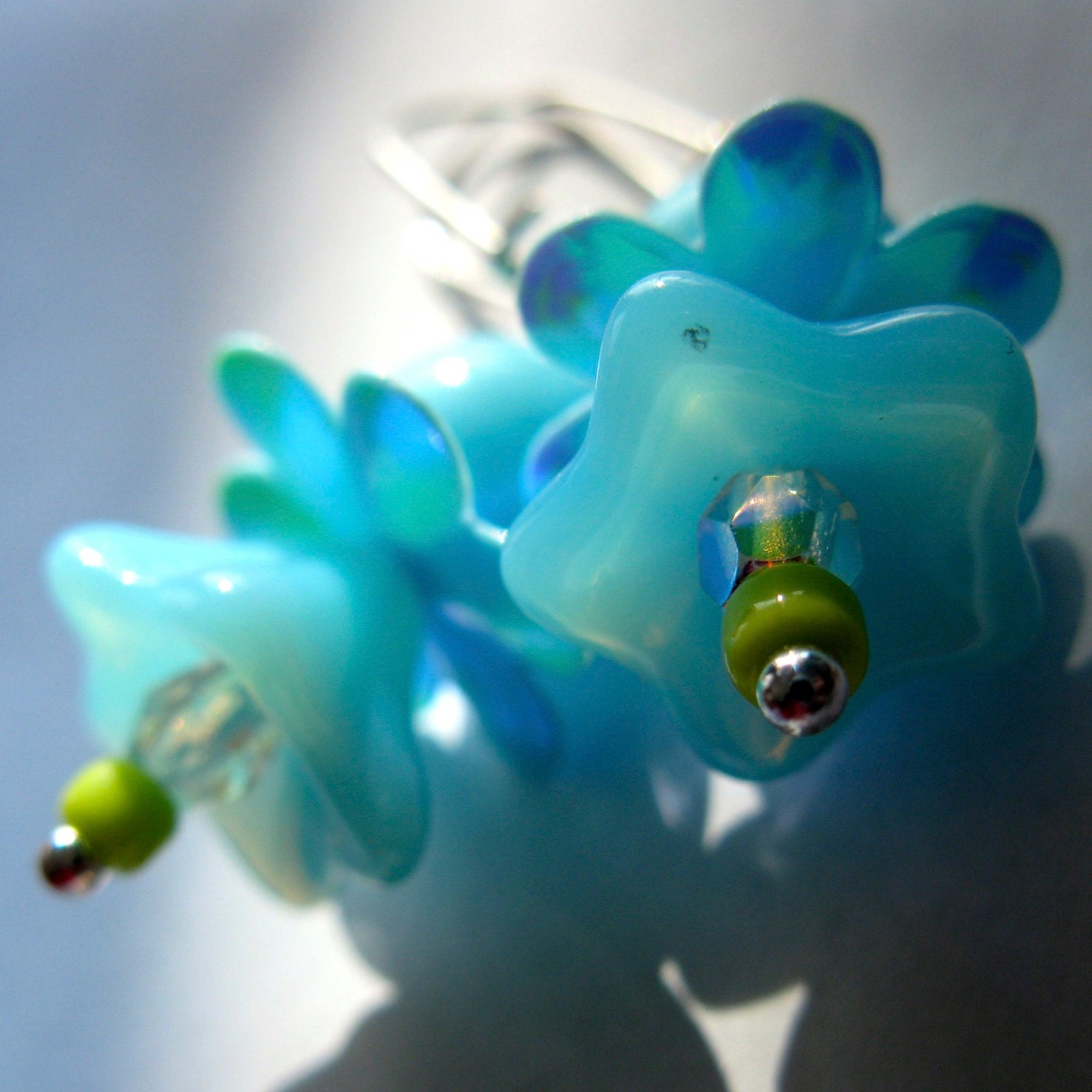 SELENA. pale turquoise blue glass flower earrings for young ladies