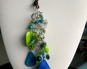 KELSEY. lime. turquoise and royal blue tagua and german nickel silver pendant necklace