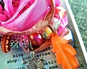 Pink Orange Turtle - Beachy Boho Bracelet, Beach, Pink, Orange, Turtle, Beachy, Silk Wrap