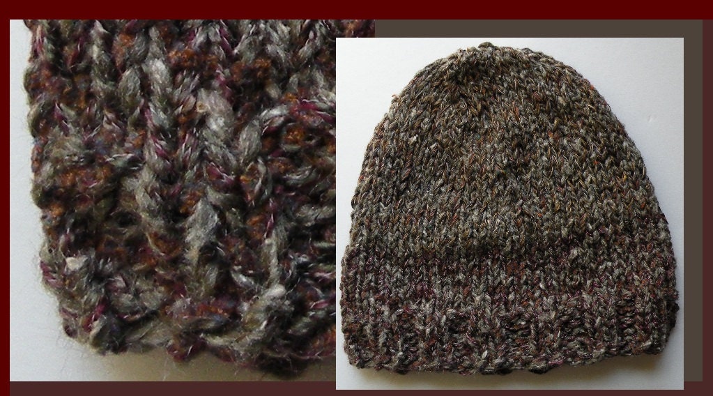 Brown beanie knit hat, men women adult teen brown gray cotton blend, winter snow ski cap snowboard warm crochet i764b