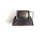 Vintage Belt Buckle / 1980s Computer Buckle / Brass Belt Buckle / Computer Geek