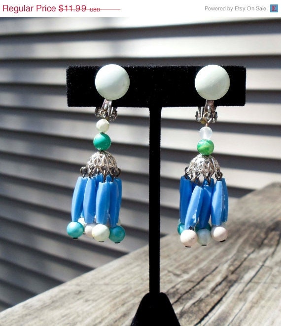 Summer Sale Vintage Beaded Earrings JAPAN marked clip on