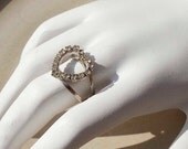 Summer Sale Vintage Silver Rhinestone Heart ring adjustable