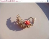 Summer Sale Vintage Rose Pearl Rhinestone Pin Brooch