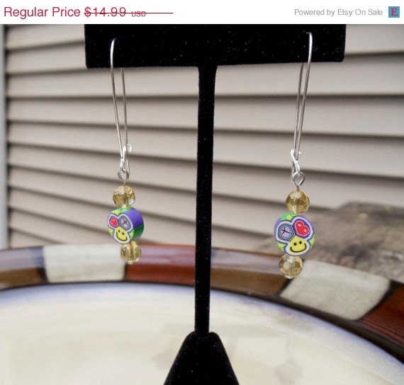 Summer Sale Peace Love Happiness Hoop Dangle Earrings
