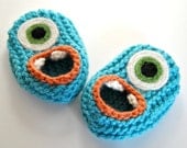 Wool Baby Monster Slippers - Teal