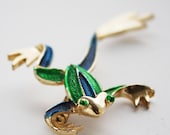 Blue Green Frog Brooch Vintage Pin signed Gerry's