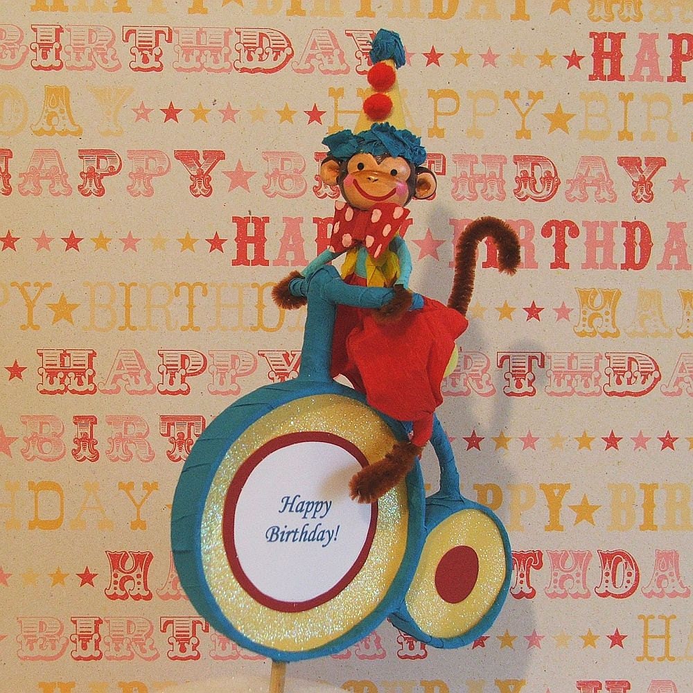 Boy Monkey Riding Bike Cake Topper/Cake Decoration/Table Decoration
