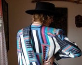 Draped Blazer Vintage Colorful Graphic Santa Fe Draped Blazer Jacket (s m)