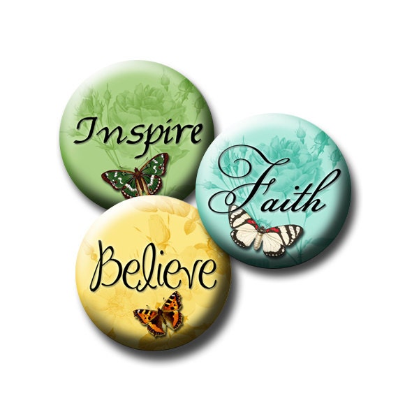 12mm round Inspiring Words with Butterflies Digital Collage Sheet