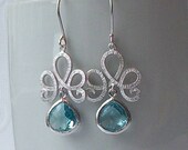 Aquamarine Blue Crystal Dangle Earrings, Light Blue Crystal Drop Earrings