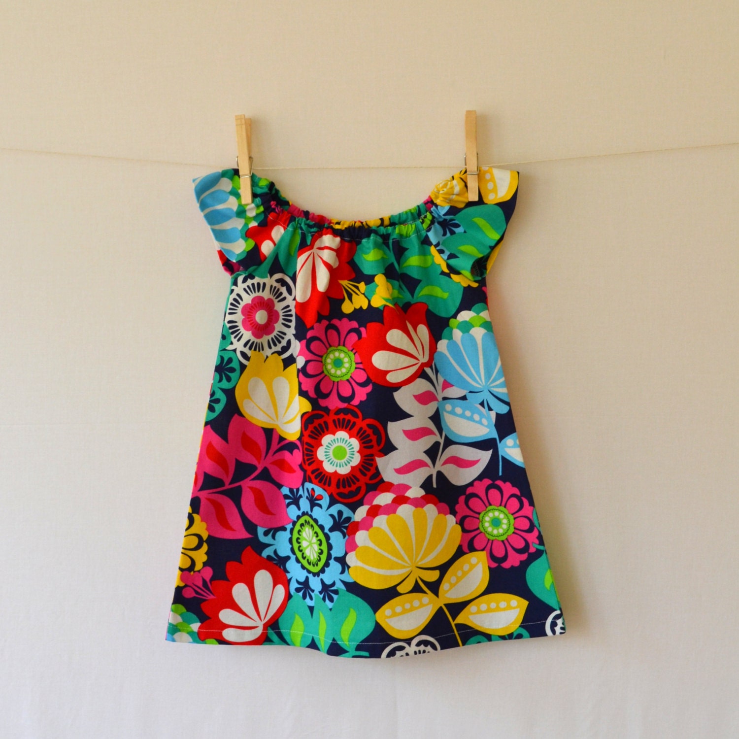 Spring Peasant Dress . Tunic . Navy Floral . Childrens Clothing