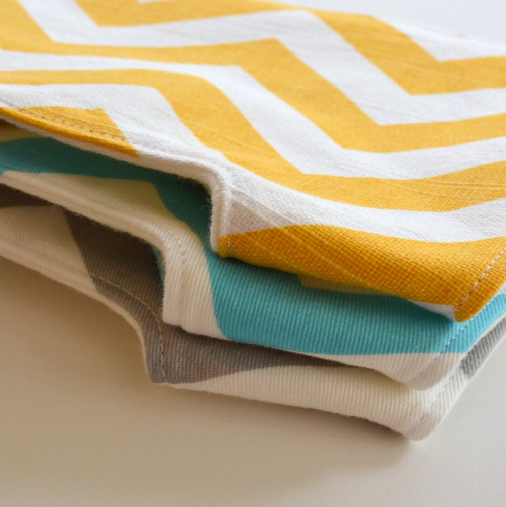 Baby Bib Gift Set . Eco-Organic  . Set of 3 . Yellow, Aqua and Gray Chevron . Baby Shower Gift