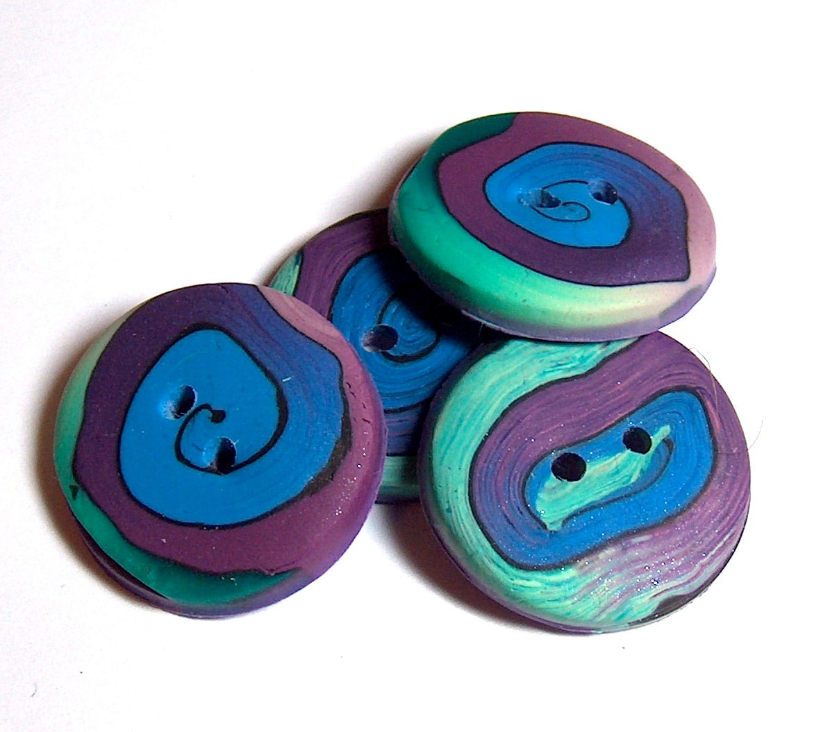 Large Blue, Purple, and Seafoam Green Spiral  Button No. 190